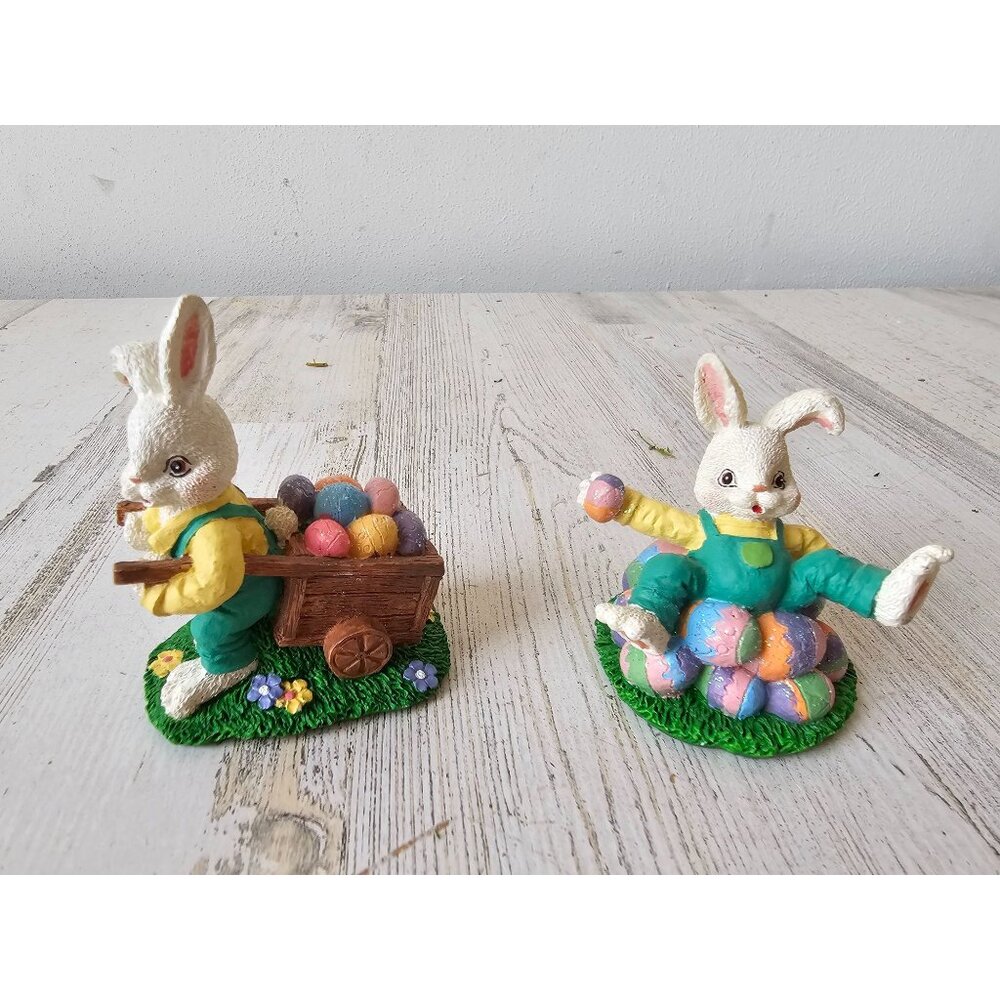 Easter Bunny rabbit village egg glitter cart unique vintage spring‎ decor
